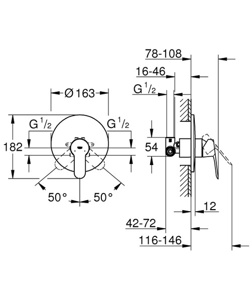 Immagine di Grohe BAUEDGE miscelatore monocomando per doccia, con corpo incasso, finitura cromo 29078000