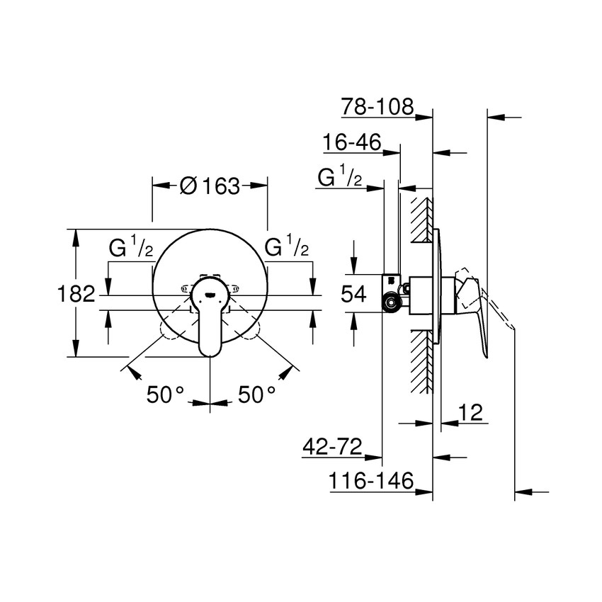 Immagine di Grohe BAUEDGE miscelatore monocomando per doccia, con corpo incasso, finitura cromo 29078000