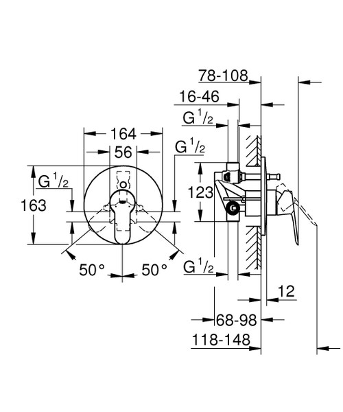 Immagine di Grohe BAUEDGE miscelatore monocomando per vasca/doccia, finitura cromo 29079000