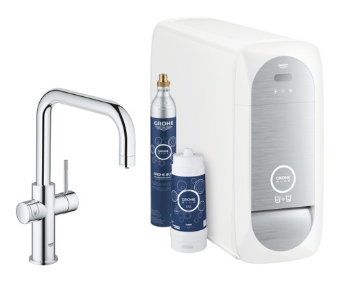 Immagine di Grohe BLUE HOME sistema completo rubinetto bocca a U e refrigeratore con sistema WiFi, finitura cromo 31456001