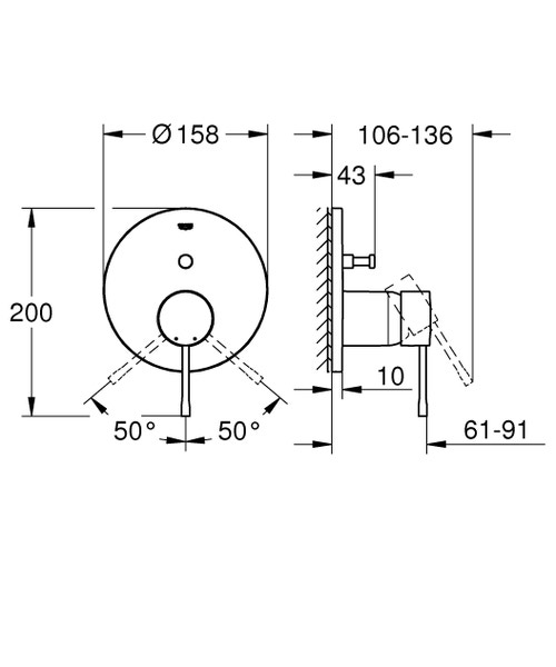 Immagine di Grohe ESSENCE miscelatore monocomando a due vie, con deviatore, senza corpo incasso, finitura cromo 24058001