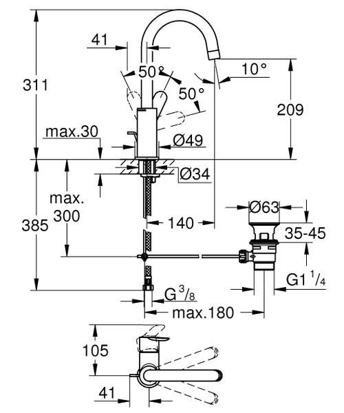 Immagine di Grohe BAUEDGE miscelatore monocomando per lavabo taglia l finitura cromo 23760000