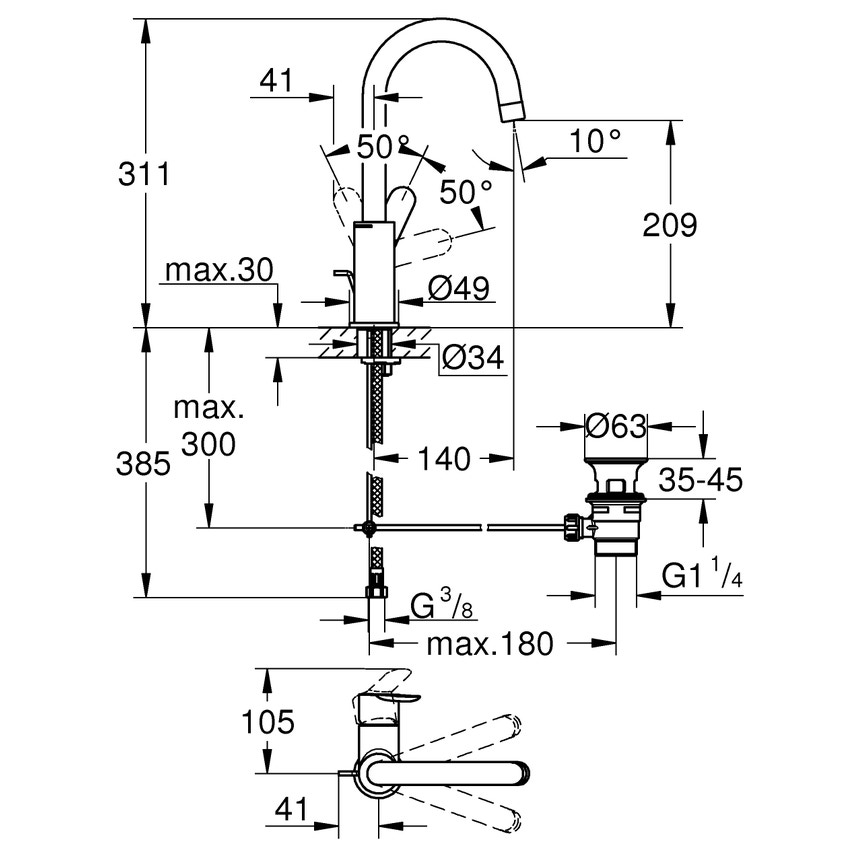 Immagine di Grohe BAUEDGE miscelatore monocomando per lavabo taglia l finitura cromo 23760000