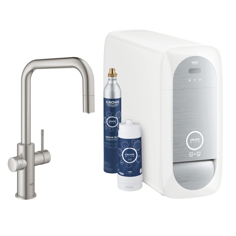 Rubinetto Per Lavello Acciaio.Grohe 31543dc0 Blue Home Sistema Completo Con Rubinetto Per Lavello Bocca A U Con Refrigeratore Wifi E Doccetta Estraibile Finitura Acciaio Inox Satinato Prezzi E Offerte Su Tavolla Com