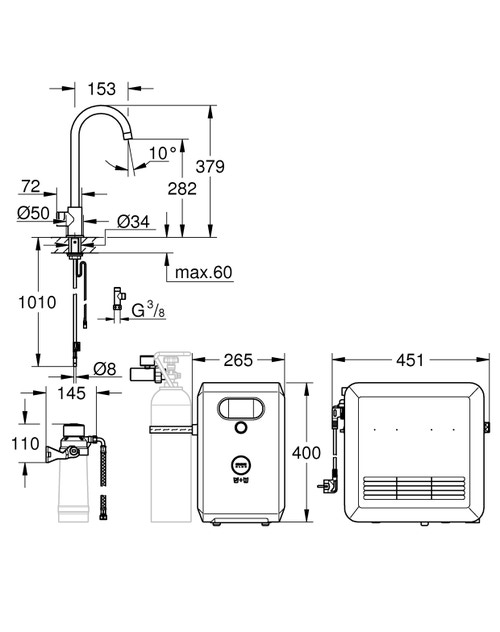 Immagine di Grohe BLUE PROFESSIONAL mono rubinetto bocca a C con sistema filtrante e WiFi, finitura cromo 31302002