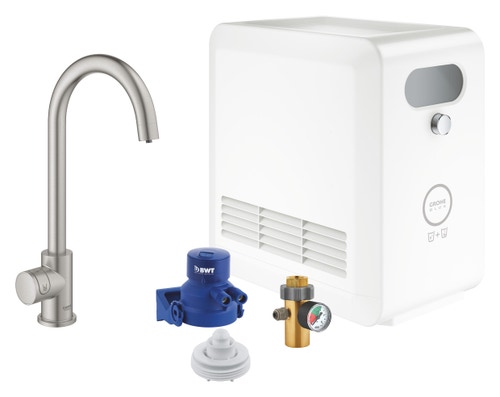 Immagine di Grohe BLUE PROFESSIONAL mono rubinetto bocca a C con sistema filtrante e WiFi, finitura cromo satinato 31302DC2
