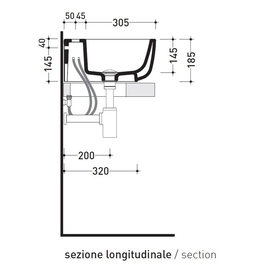 Immagine di Flaminia MONÒ 54 lavabo 54 cm da appoggio o sospeso, senza troppopieno, colore bianco finitura lucido MN54L