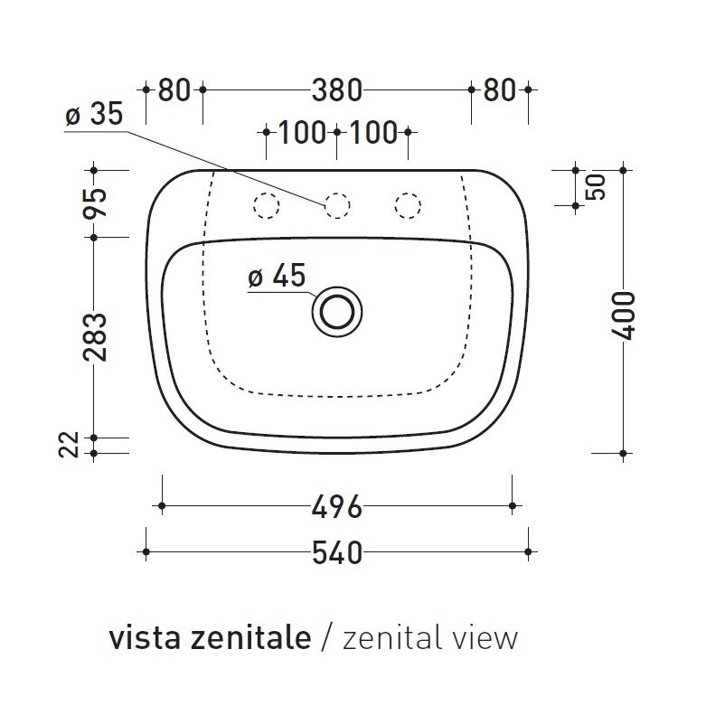 Immagine di Flaminia MONÒ 54 lavabo 54 cm da appoggio o sospeso, senza troppopieno, colore bianco finitura lucido MN54L
