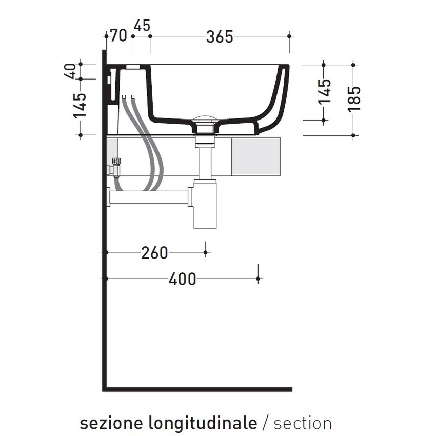 Immagine di Flaminia MONÒ 64 lavabo 64 cm da appoggio o sospeso, senza troppopieno, colore bianco latte finitura opaco MN64LLAT