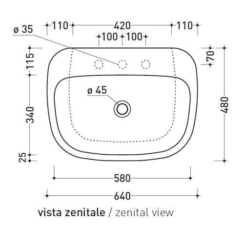 Immagine di Flaminia MONÒ 64 lavabo 64 cm da appoggio o sospeso, senza troppopieno, colore bianco latte finitura opaco MN64LLAT