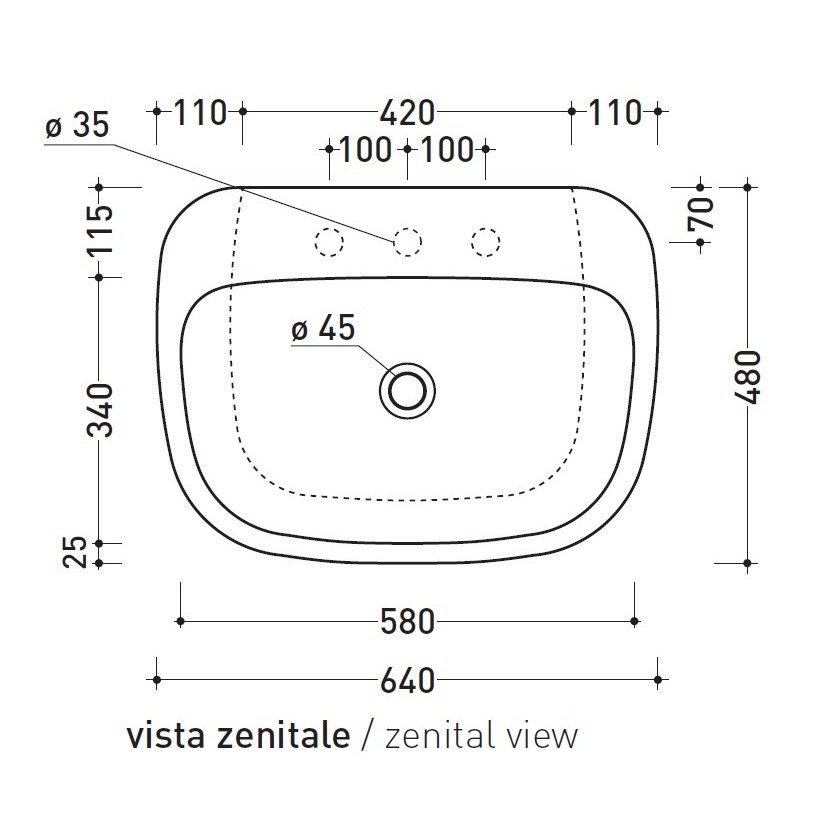Immagine di Flaminia MONÒ 64 lavabo 64 cm da appoggio o sospeso, senza troppopieno, colore bianco latte finitura opaco MN64LLAT