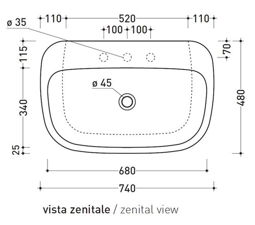Immagine di Flaminia MONÒ 74 lavabo 74 cm da appoggio o sospeso, senza troppopieno, colore bianco finitura lucido MN74L