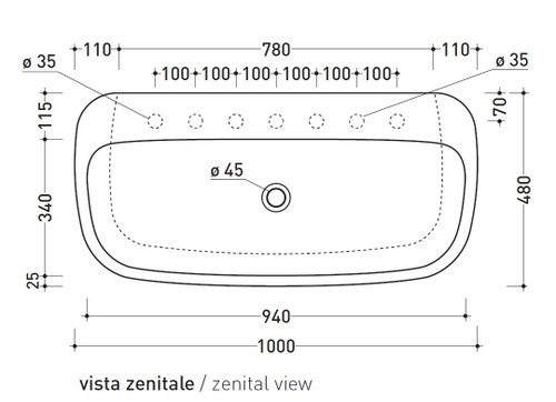 Immagine di Flaminia MONÒ 100 lavabo 100 cm da appoggio o sospeso, senza troppopieno, colore bianco finitura lucido MN100L