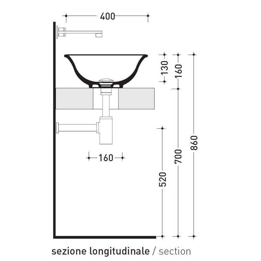 Immagine di Flaminia BOLL 56 lavabo 56 cm da appoggio, colore bianco finitura lucido BL56L