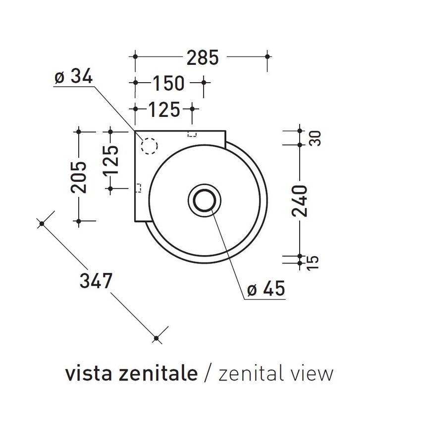 Immagine di Flaminia MINI TWIN 30 lavabo Ø 27 cm sospeso ad angolo, senza troppopieno, colore bianco finitura lucido 5060
