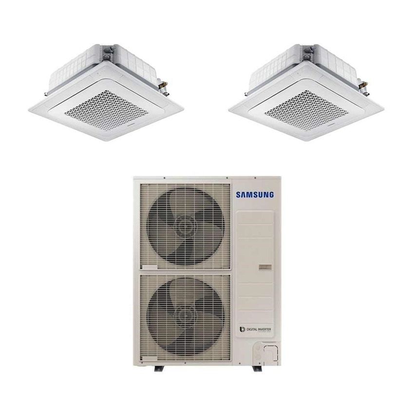 Immagine di Samsung cassetta 4 VIE WINDFREE Climatizzatore dual split inverter | unità esterna 14 kW unità interne 24000+24000 BTU AC140MXADKH/EU+2xAC071NN4DKH/EU