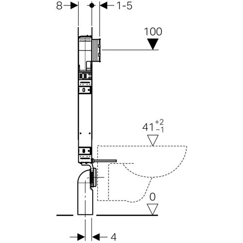 Immagine di Geberit COMBIFIX modulo per WC sospeso 109 cm con cassetta di risciacquo da incasso Sigma 8 cm per aspiratore dei cattivi odori collegato a ventilazione esterna 110.791.00.1