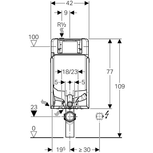 Immagine di Geberit COMBIFIX modulo per WC sospeso 109 cm con cassetta di risciacquo da incasso Sigma 8 cm per aspiratore dei cattivi odori collegato a ventilazione esterna 110.791.00.1