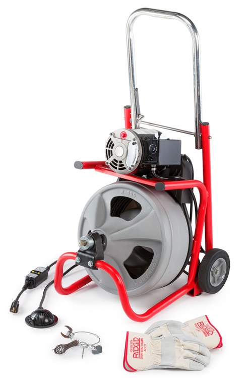 Immagine di Ridgid Stasatrice K-400 con guanti per stasatrici RIDGID, Cavo con "anima piena" ad avvolgimento integrale da 12 mm x 23 m, Set di utensili, 230 V 27033