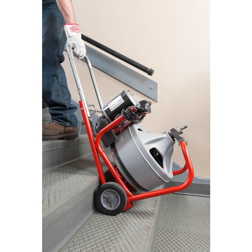 Immagine di Ridgid Stasatrice K-400 AUTOFEED, con guanti per stasatrici RIDGID, Cavo con "anima piena" ad avvolgimento integrale da 10 mm x 23 m, Set di utensili con T-202 trivella a bulbo, raschiatore T-205, raschiatore T-211 e A-13 chiave a piolo, 230 V 27028