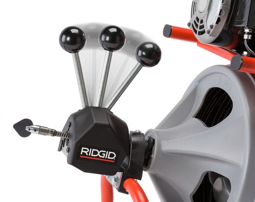 Immagine di Ridgid Stasatrice K-400 AUTOFEED, con guanti per stasatrici RIDGID, Cavo con "anima piena" ad avvolgimento integrale da 10 mm x 23 m, Set di utensili con T-202 trivella a bulbo, raschiatore T-205, raschiatore T-211 e A-13 chiave a piolo, 230 V 27028