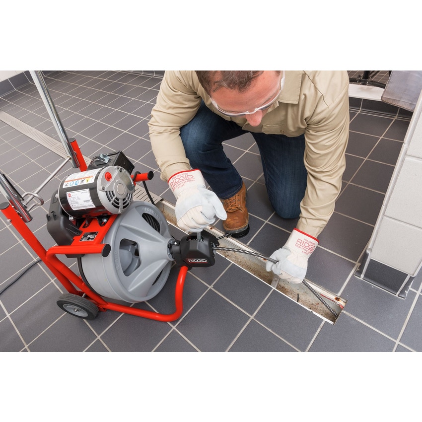 Immagine di Ridgid Stasatrice K-400 AUTOFEED, con guanti per stasatrici RIDGID, Cavo con "anima piena" ad avvolgimento integrale da 10 mm x 23 m, Set di utensili con T-202 trivella a bulbo, raschiatore T-205, raschiatore T-211 e A-13 chiave a piolo, 230 V 27028