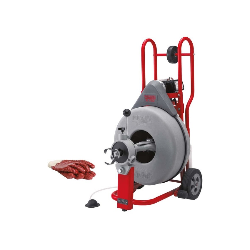 Immagine di Ridgid K-750 Stasatrice a tamburo 230 V per condutture di scarico/fognature da 3" a 8" (90-200 mm), con guanti in PVC e connessione per cavi da 3/4" 44147