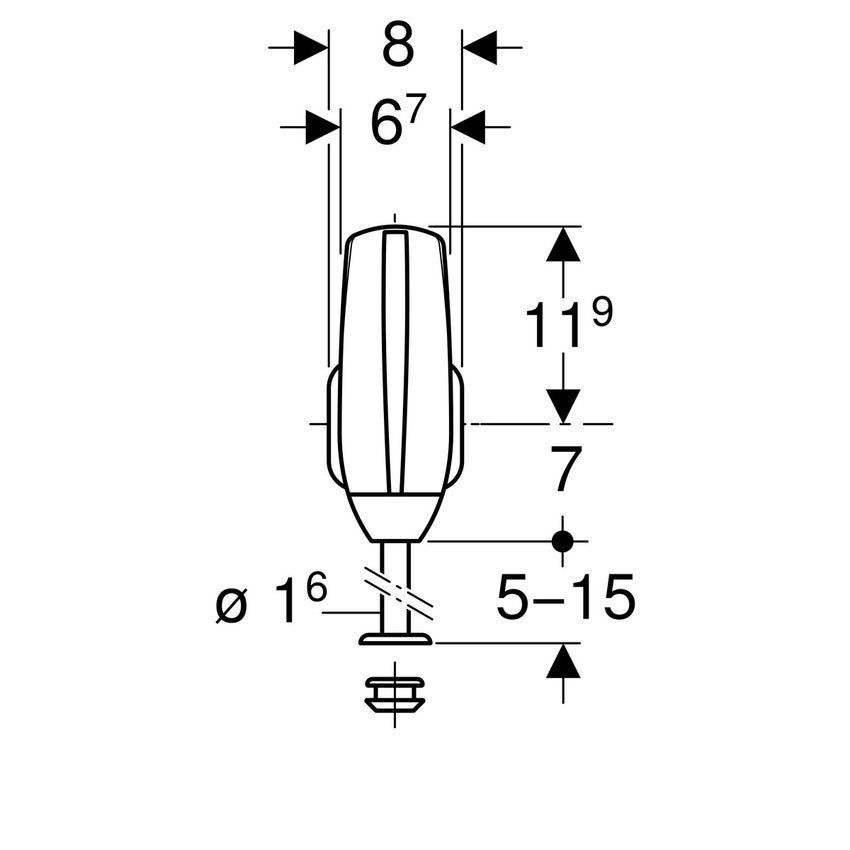 Immagine di Geberit comando per orinatoi con azionamento elettronico del risciacquo, funzionamento a batteria e allacciamento idrico posteriore finitura cromo satinato 115.805.46.1