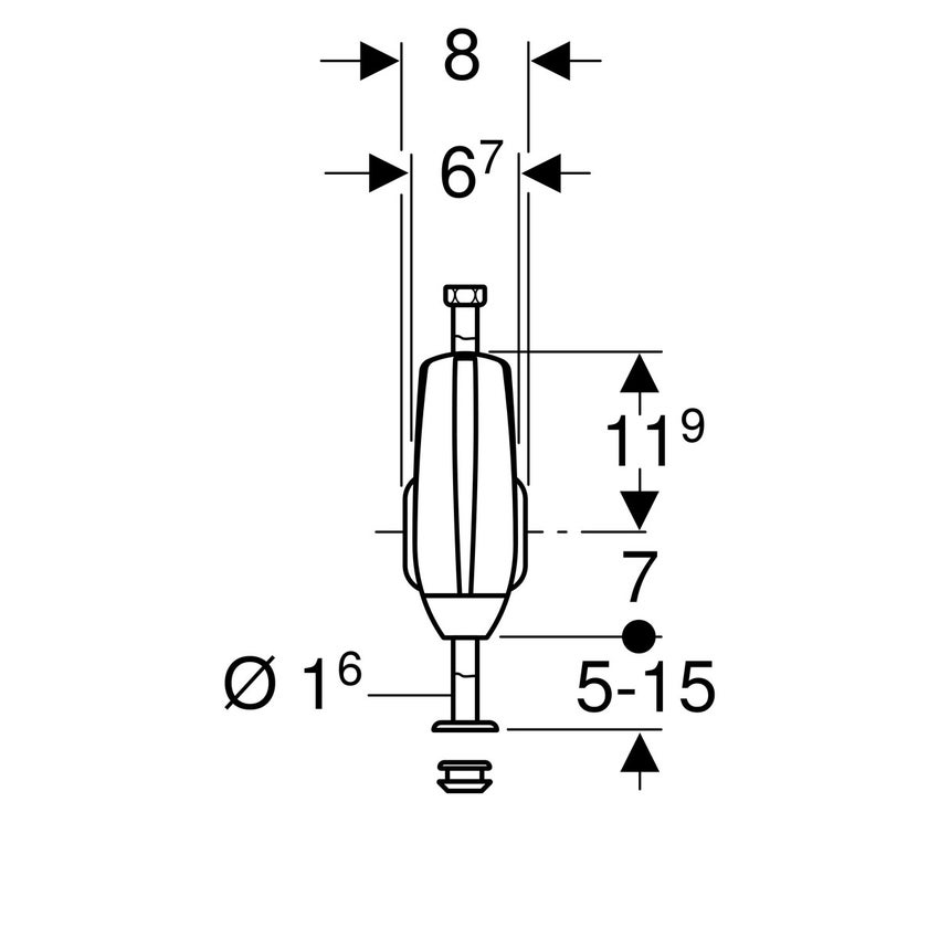 Immagine di Geberit comando per orinatoi con azionamento elettronico del risciacquo, funzionamento a batteria e allacciamento idrico dall'alto finitura cromo satinato 115.806.46.1