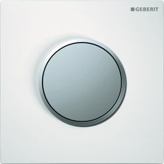 Immagine di Geberit comando per orinatoi con azionamento pneumatico del risciacquo, placca di comando tipo 10 finitura bianco e anello cromo satinato 116.015.KL.1