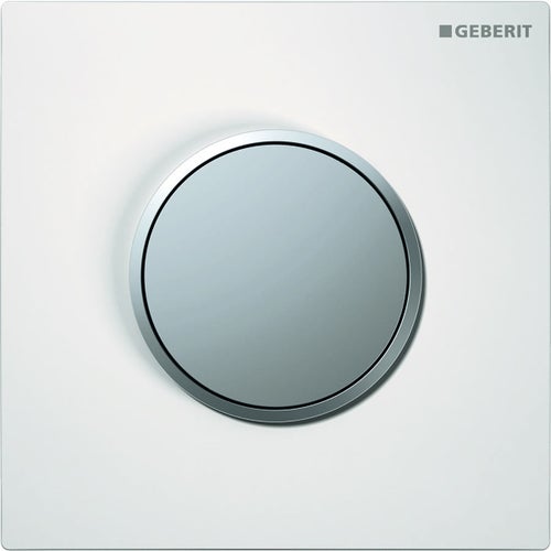 Immagine di Geberit comando per orinatoi con azionamento pneumatico del risciacquo, placca di comando tipo 10 finitura bianco e anello cromo satinato 116.015.KL.1