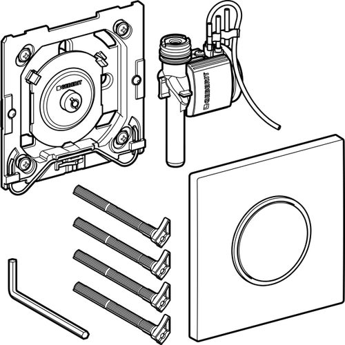 Immagine di Geberit comando per orinatoi con azionamento pneumatico del risciacquo, placca di comando tipo 10, finitura cromo spazzolato e anello cromo lucido 116.015.SN.1