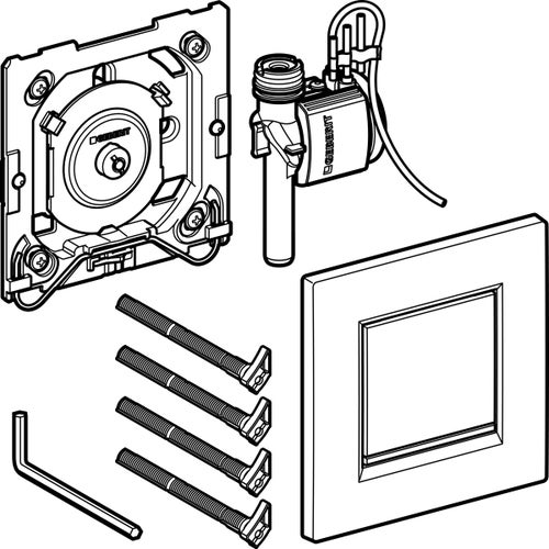 Immagine di Geberit comando per orinatoi con azionamento pneumatico del risciacquo, placca di comando tipo 30, colore bianco con profili design oro 116.017.KK.1