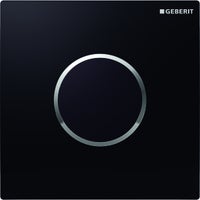 Immagine di Geberit comando per orinatoi con azionamento elettronico del risciacquo, funzionamento a rete, placca di copertura tipo 10, colore nero con anello cromo lucido 116.025.KM.1