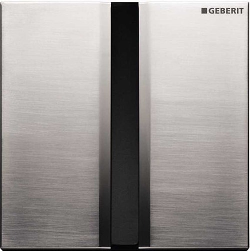 Immagine di Geberit comando per orinatoi con azionamento elettronico del risciacquo, funzionamento a batteria, placca di copertura tipo 50, finitura cromo spazzolato 116.036.GH.1