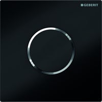 Immagine di Geberit comando per orinatoi con azionamento elettronico del risciacquo, funzionamento a batteria, placca di copertura tipo 10, finitura nero con anello cromo lucido 116.035.KM.1