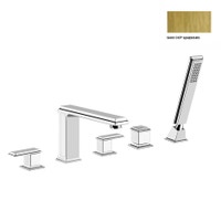 Immagine di Gessi ELEGANZA gruppo bordo vasca cinque fori con bocca di erogazione con deviatore e flessibile 1,50 m finitura gold brushed CCP  46040#087