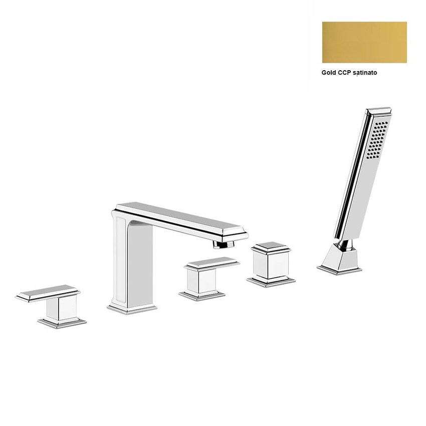 Immagine di Gessi Eleganza Gruppo bordo vasca cinque fori Gold con bocca di erogazione SENZA scarico 46040#093