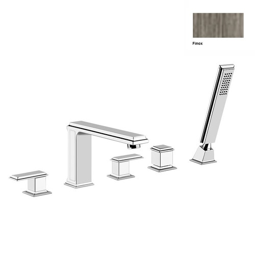 Immagine di Gessi ELEGANZA gruppo bordo vasca cinque fori con bocca di erogazione con deviatore e flessibile 1,50 m finitura finox  46040#149