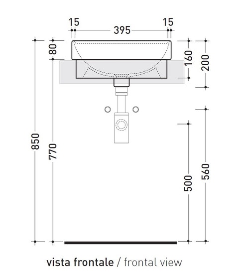 Immagine di Flaminia TWIN SET 42 lavabo monoforo 42 cm da incasso, con piano rubinetteria, colore bianco finitura lucido 5055/42