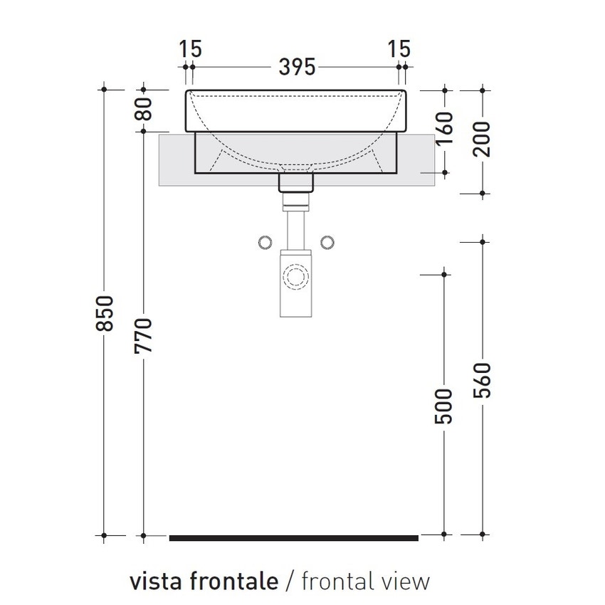 Immagine di Flaminia TWIN SET 42 lavabo monoforo 42 cm da incasso, con piano rubinetteria, colore bianco finitura lucido 5055/42