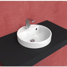 Immagine di Flaminia TWIN SET 42 lavabo monoforo 42 cm da incasso, con piano rubinetteria, colore bianco finitura lucido 5055/42