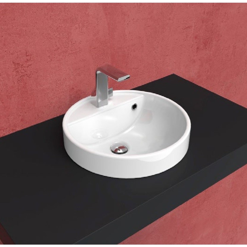 Immagine di Flaminia TWIN SET 42 lavabo monoforo 42 cm da incasso, con piano rubinetteria, colore bianco finitura lucido 5055/42