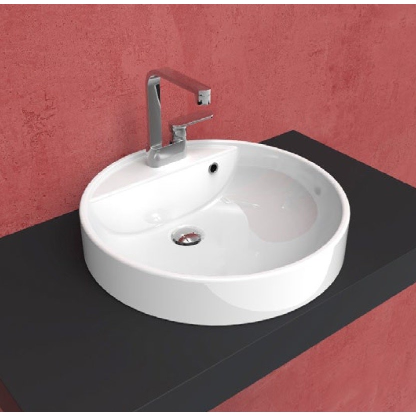 Immagine di Flaminia TWIN SET 52 lavabo 52 cm da incasso, monoforo, con troppopieno, colore bianco finitura lucido 5055