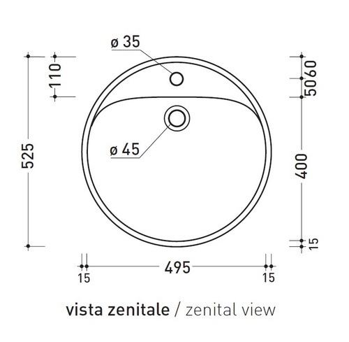 Immagine di Flaminia TWIN SET 52 lavabo 52 cm da incasso, monoforo, con troppopieno, colore bianco finitura lucido 5055
