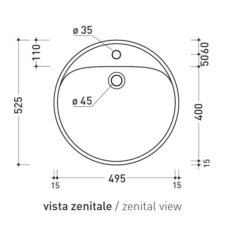 Immagine di Flaminia TWIN SET 52 lavabo 52 cm da incasso, monoforo, con troppopieno, colore bianco finitura lucido 5055