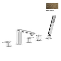 Immagine di Gessi ELEGANZA gruppo bordo vasca cinque fori con bocca di erogazione con deviatore e flessibile 1,50 m finitura antique brass  46040#713