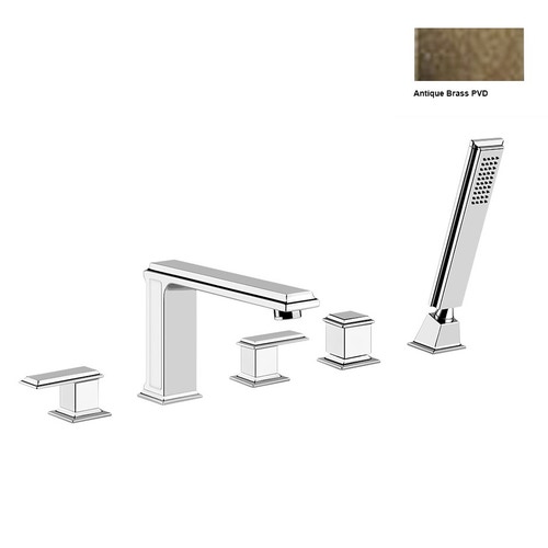 Immagine di Gessi ELEGANZA gruppo bordo vasca cinque fori con bocca di erogazione con deviatore e flessibile 1,50 m finitura antique brass  46040#713