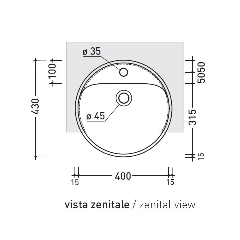 Immagine di Flaminia TWIN SET 42 lavabo 42 cm semincasso, monoforo, con troppopieno, colore bianco finitura lucido 5054/42