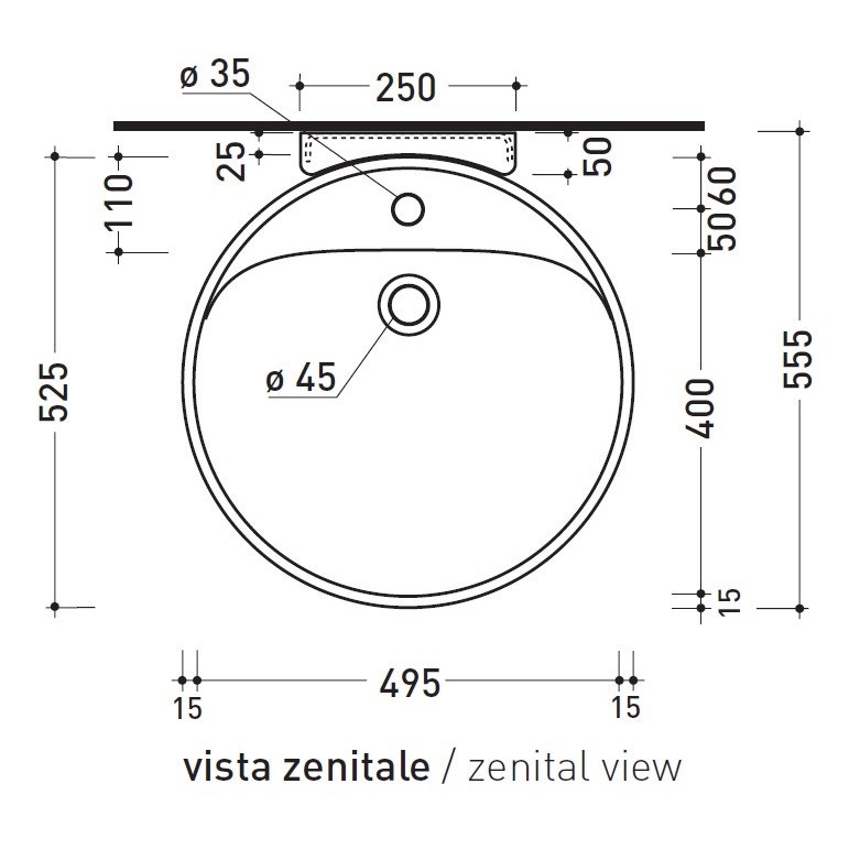 Immagine di Flaminia TWIN SET 52 lavabo sospeso 52 cm, monoforo, con troppopieno, colore bianco finitura lucido 5050/S